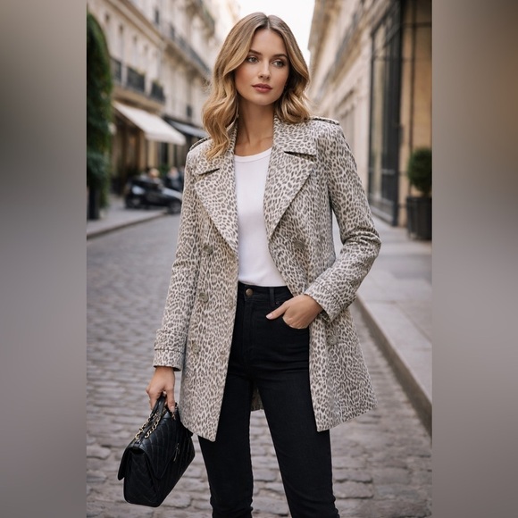 Tara Jarmon Jackets & Blazers - Tara Jarmon Leopard Print Double Breasted Coat Made in France Size 40